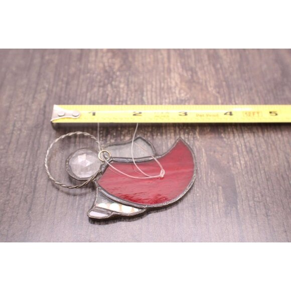 Stained Glass Angel Ornament Red Cape Clear Wings Halo Hanging Decor Holiday Vtg - Picture 3 of 4